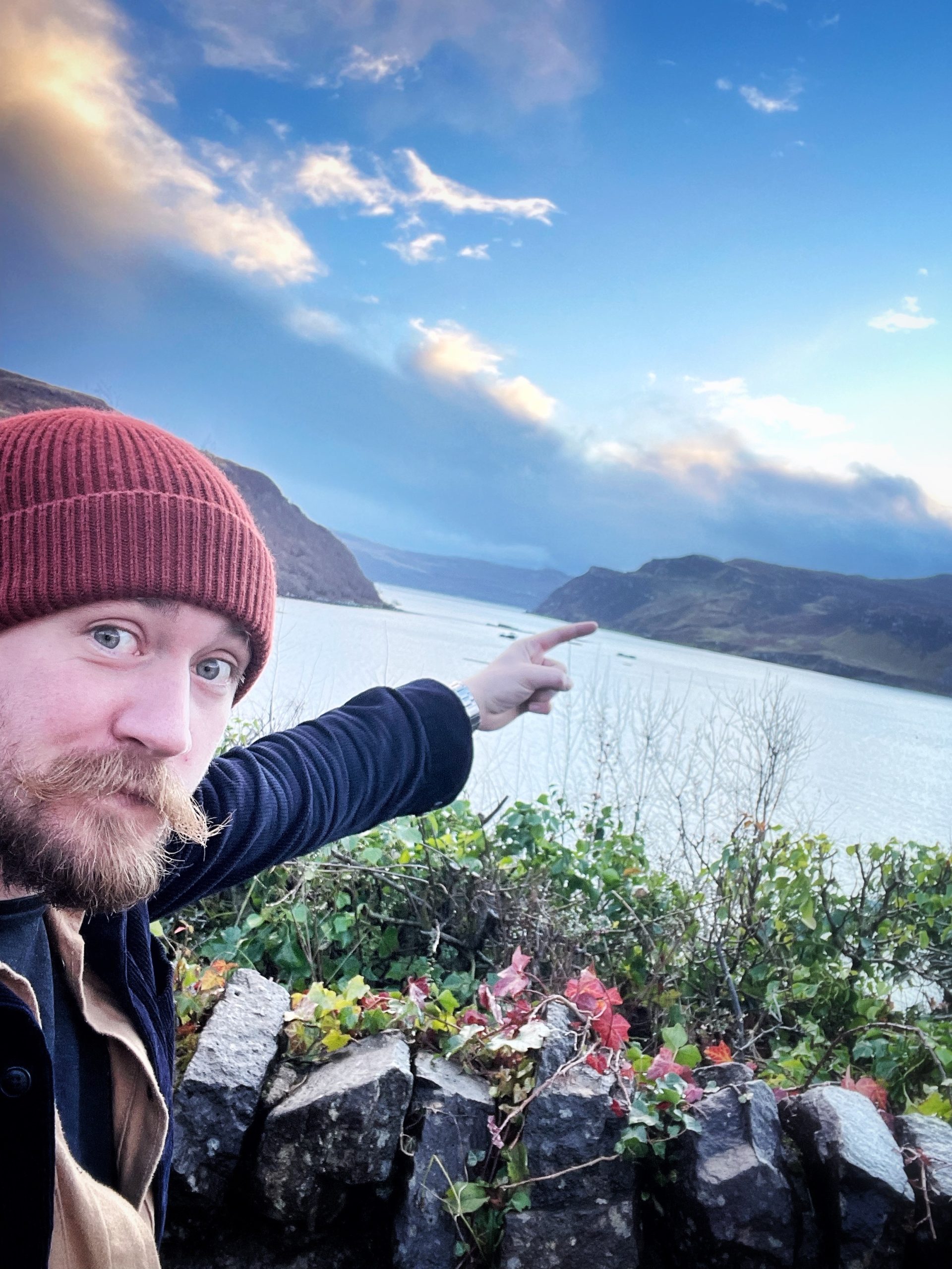Chris collecting clients in Portree, Isle of Skye
